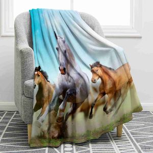 Couvertures Couverture de canapé imprimée de cheval de course 3D pour couvertures de lits couvre-lit doux et confortable couvertures de jet de flanelle Portable chaud R230824