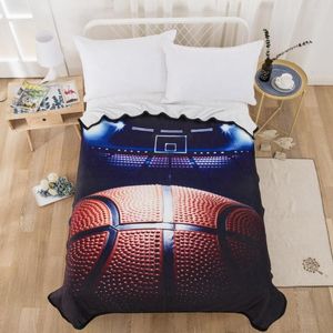 Dekens 3D Sport Deken Basketbal Ground Blauw met flitslichten Fleece Black Sherpa voor Boy Teen volwassene 150x200cm