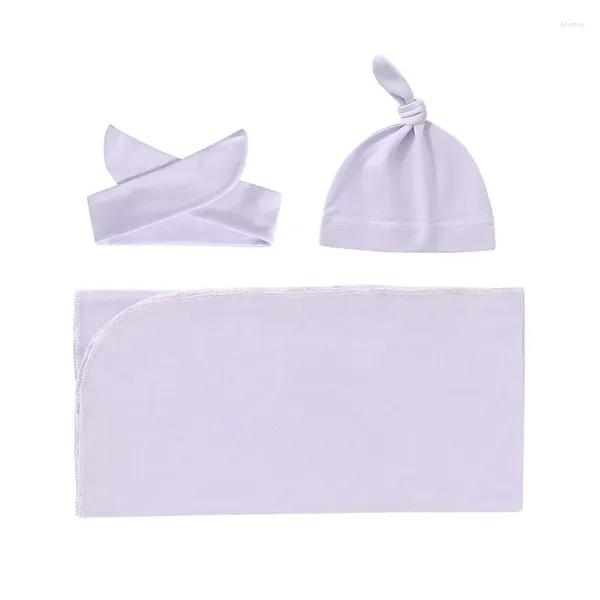 Couvertures 80x80cm bébé couverture élastique écharpe chapeau bande de cheveux né 3 pièces ensemble sac de couchage emmaillotage 0-12M