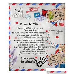 Dekens een Mi Nieta/Nieto Air Mail Print Dunne fleece deken liefdevol cadeau voor kleindochter/kleinzoon sofa dutje zachte warme druppel levering dhfzx