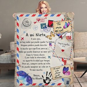 Couvertures A Mi Nieta/Nieto Air Mail, couverture polaire fine imprimée, cadeau d'amour pour petite-fille/petit-fils, canapé, sieste, douce et chaude