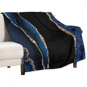 Couvertures Abstrait Bleu et Or Moderne Geode Agate Design Jeter Couverture Linge de lit pour canapé