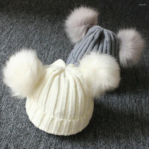 Couvertures Adulte Hiver Marque Cap Double Réel Boule De Fourrure Pom Poms Chapeau Pour Dame Tricoté Skullies Femmes Bonnets 1-3 Ans Couverture