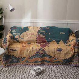 Mantas Aggcual mapa del mundo manta de algodón cubre cama alfombra gruesa sofá manta cubierta decoración de la sala sofá toalla XT08