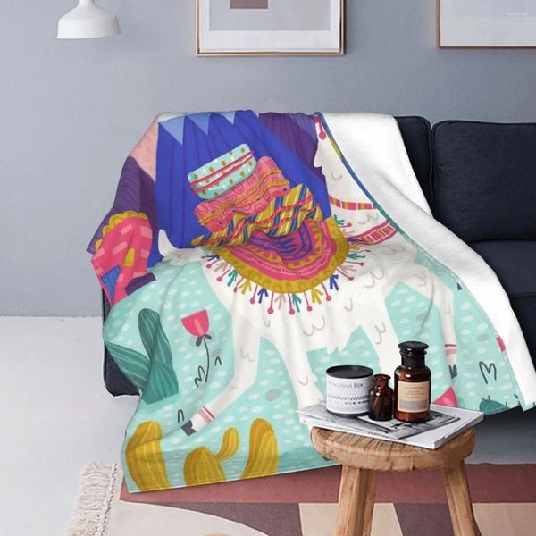 Couvertures Alpaga Style ethnique Couverture Couverture Polaire Mignon Dessin animé Animal Doux Jeter pour voyage en plein air Chambre Couette