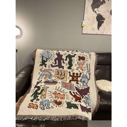 Mantas American Joint Trend Keith Haring Iti Master Illustrator Sofá individual Manta Tapiz decorativo Casual Er Drop Entrega Ho Dh8Go