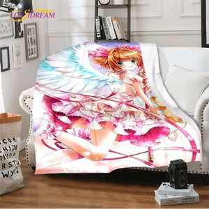 Dekens Anime Card Captor Sakura Deken Covert Cartoon flanel voor bedden Banken Warm laken Zachtbeddenkamer Decor Fans cadeau