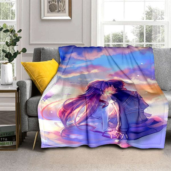 Couvertures anime sao art art en ligne imprimé surdimensionné canapé-lit couvre de lit molle et poilue plaid à plaid à la flanelle chaude douce jet 230113