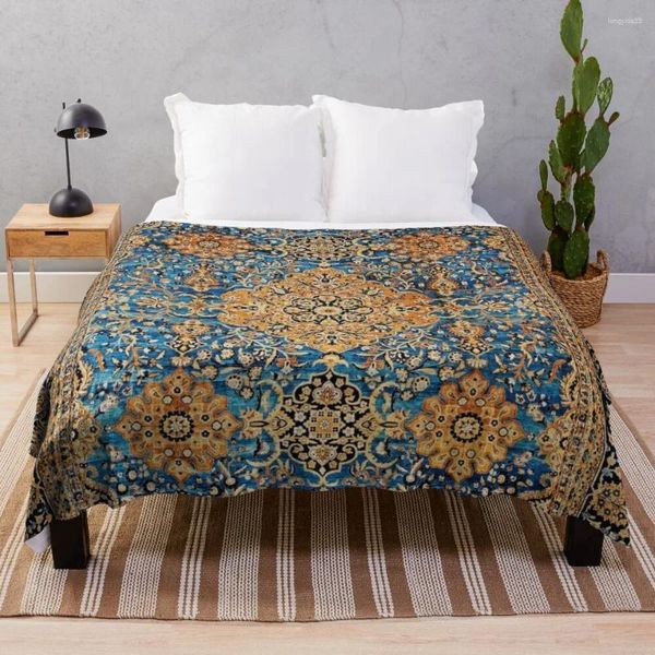 Couvertures Antique bleu persan Kirman tapis imprimé couverture douce grande