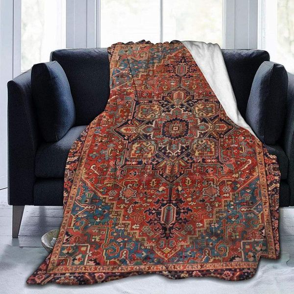 Couvertures Antique kurde nord-ouest persan tapis couverture Tribal Vintage flanelle polaire pour enfants adolescents adultes doux confortable chaud flou