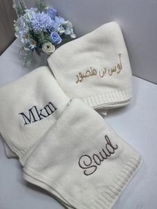 Couvertures Arabe Couvrette bébé personnalisée brodé Cadeau de douche doux et tricot en coton respirant personnalisé