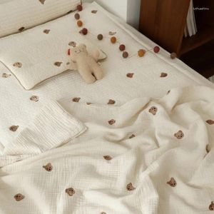 Mantas Otoño Bebé Manta para dormir Bebés Oso Cereza Impresión Ropa de cama Suave 6 capas Bambú Algodón Swaddle Wrap