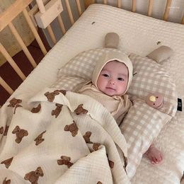 Mantas Bebé Oso Impresión Algodón Gasa Muslin Swaddle Wrap Nacido Infantil Niñas Niños Ropa de cama Dormir Receving Manta Accesorio