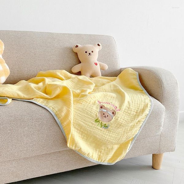 Couvertures Couverture de bébé Brodée Wrap Coloré Dessin animé Ours Swaddle Enfant Poussette Couverture Gaze Coton Né Infant Swaddling