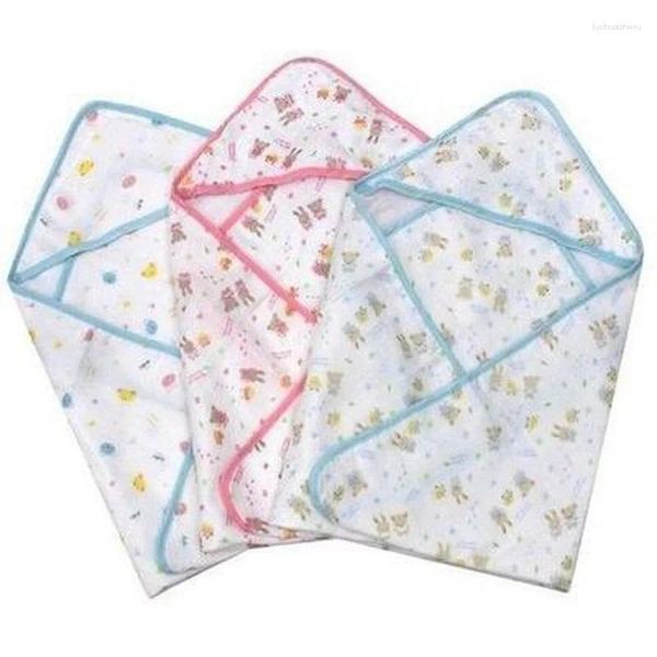 Couvertures bébé coton à quatre couches pour nourrissons de gaze couvercle de serviette de bain née enveloppe enveloppe bleu carton de rose bleu 70 70cm