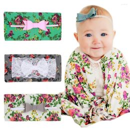 Couvertures bébé swaddle wrap ensemble de nés nés à la mousse de fleur mousseline en dentelle bowknot pands-bandes de lit de lit