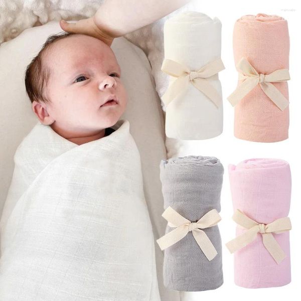 Couvertures Bambou Coton Né Bébé Mousseline Gaze Wrap Serviette Bain Double Couche Mince Style Couleur Unie Couverture Couverture