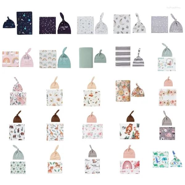 Mantas Bambú Fber Born Wrap Manta Estampado floral Bebé Turbante Sombrero Swaddles