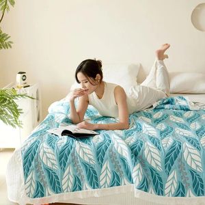 Mantas de fibra de bambú fibra manta jacquard camas a cuadros puntadas de lino antibacteriano verano y colchas decoración del hogar