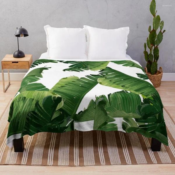 Mantas Hojas de plátano Manta verde Manta a cuadros en el sofá Cama peluda Diseñador de lujo