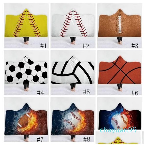 Couvertures Baseball Football Football Softball à capuche 3D imprimé Sport Sherpa couverture enfants Adts hiver peluche Cape serviette