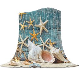 Mantas Beach Sea Starfish Shells Textiles para el hogar Manta Mantas de lana para sofá cama Manta para niños Adultos Queen Cover Decorativo 230329