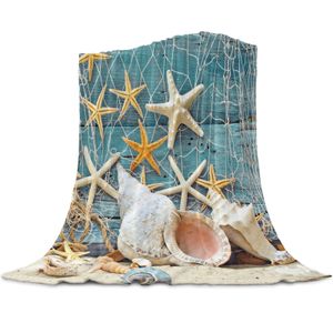 Dekens Beach Searfish Shells Home Textile Deken Fleece Dekens For Sofa Bed Throw Deken voor kinderen Volwassenen Queen Cover Decorative 230329