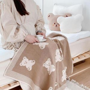 Couvertures Ours Motif Jeter Couverture Anti-boulochage Tricoté Coton Swaddle Wrap Dormir Pour Canapé