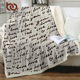 Dekens BeddengoedOutlet Love You Sherpa-deken Handschriftbrieven Beddengoed voor koppels Vintage Fleece Valentijnsdagcadeau