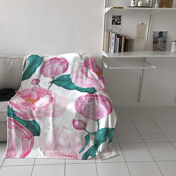 Mantas dormitorio cálido rosa flor primavera floración sofá lanzar niños bebé suave avión portátil manta portátil
