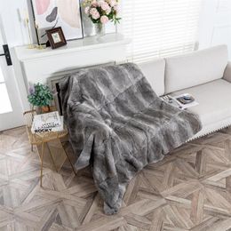 Couvertures grande taille 160x180cm, vraie fourrure de peau entière, gris naturel, tapis de luxe doux, couvre-lit, couverture chaude d'hiver