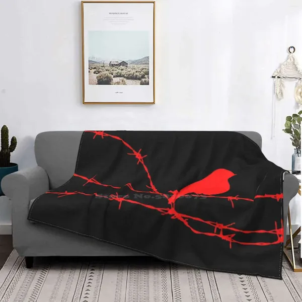 Mantas pájaro en alambre de púas rojo bajo precio impreso novedoso moda manta suave negros