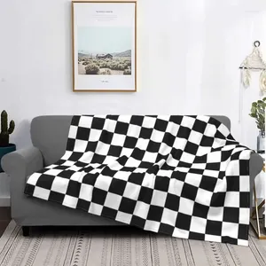 Mantas Manta óptica de juego cuadrado de franela a cuadros en blanco y negro para sofá de cama Edredón de felpa fino y ligero