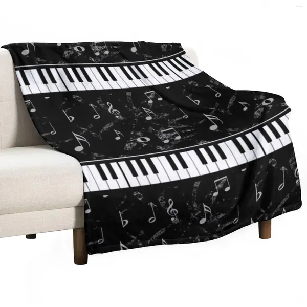 Couvertures Couverture à motif de musique de piano noir et blanc, cadeau personnalisé pour canapé