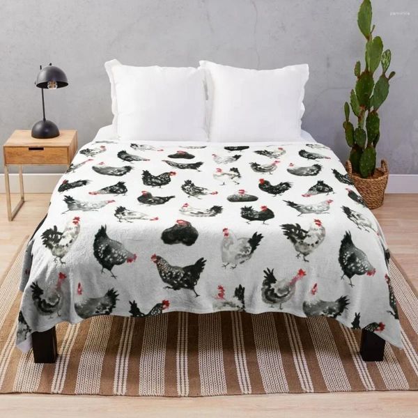 Couvertures de poulets blancs noirs, couverture pondérée, lourde pour dormir, plaid doux polyvalent