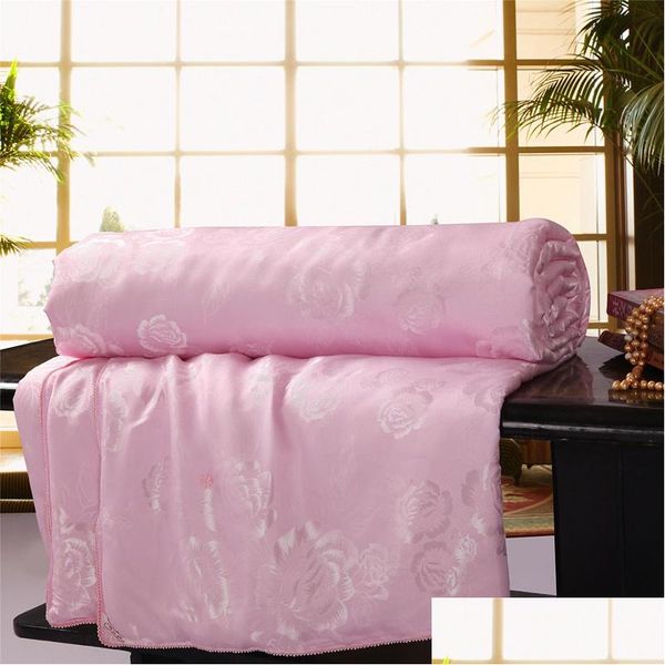 Couvertures Couverture Mberry Silk Blanket/Couette/Couette Pour Hiver/Été Roi/Reine/Twin Taille Blanc Et Rose Travail Manuel Couette Drop Deliv Dhwo4