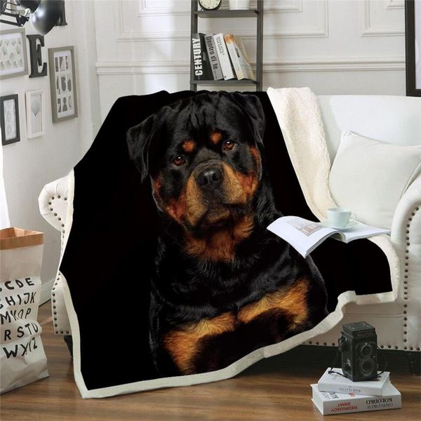 Mantas Manta Sofá Cama Súper Suave Cálido Perro Rottweiler Divertido 3D Impresión Cubierta Fleece Throw BlanketBlankets