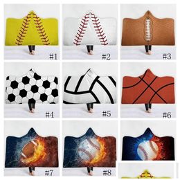 Mantas mantas de béisbol fútbol fútbol softbol con capucha con capucha estampada 3D sherpa manta para niños adts invierno peluche toalla de capa gga1848 Drop d