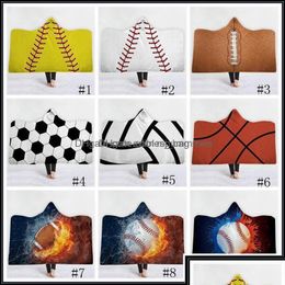 Couvertures Couvertures Textiles de maison Jardin 18Style Baseball Couverture Football Football Softball À Capuchon 3D Imprimé Sport Sherpa Enfants Adts Plu Dhqzu