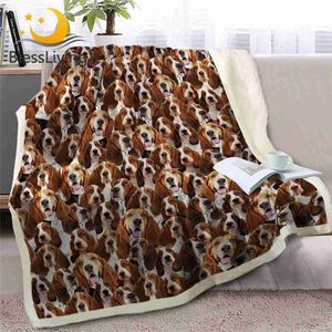 Couvertures BlessLiving Basset Hound jeter couverture sur le lit 3D chien Animal Sherpa polaire couverture Springer Spaniel couvre-lits marron mince couette HKD230922