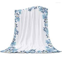 Couvertures bleu aquarelle fleur jeter couverture pour canapé doux et confortable flanelle enfants cadeau voyage Camping couvertures