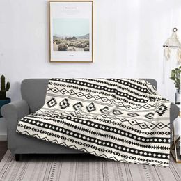 Dekens Boheems Azteeks Zwart Op Crème Gemengde Motieven Deken Flanel Decoratie Super Warm Gooi Voor Bed Bank Pluche Dun Quilt245g