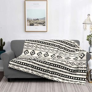 Dekens Boheems Azteeks Zwart op Crème Gemengde Motieven Deken Flanel Decoratie Super Warm Gooi Voor Bed Bank Pluche Dun Quilt294E