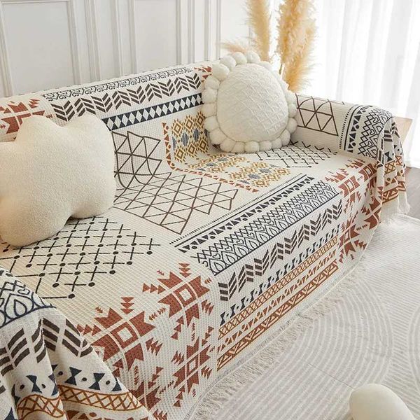 Mantas de sofá de punto bohemio manta blanca blanca blanca cubierta de sofá manta de algodón cubierta cubierta de cama con boras decoración