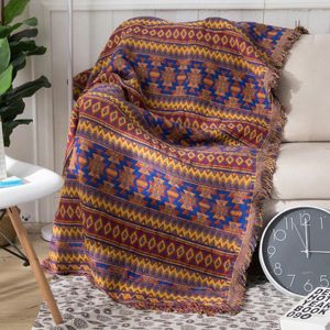 Dekens Boheemse bankdeken etnische decoratieve sprei voor tweepersoonsbed meisjes plaid boho cape esthetisch gebreide tapijtpicknick