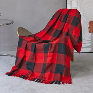 Mantas Boho Red Plaid Manta Regalo de Navidad Big Knit Casual Throw Home Decorativo Sofá Cama Coche Oficina Siesta