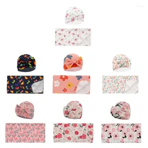 Couvertures née bébé Swaddle Counder Set Set Brepidable Infant Wrap tissu recevant des cadeaux de douche de bonnet de coton