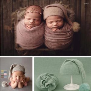 Couvertures Born Boys Girls Girls Enveloppe Swaddle Blanket Soft Baby Po Props Hat Infant Picture Accessories 2PCS