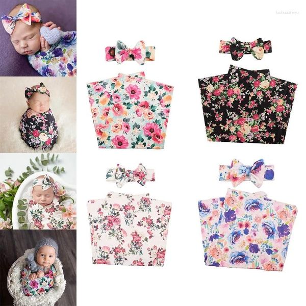 Couvertures née Fashion Receiving Backet Bowknot Band Set Baby Baby Infant Cotton Sleep Scorche Swaddle Wrap Hairband Pographies