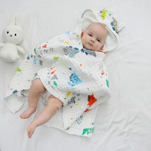 Couvertures Born Muslin Capuchon Swaddle Wrap Serviette de bain bébé pur coton 6 couches de gaze couverture de réception pour nourrissons garçons filles douche Gi
